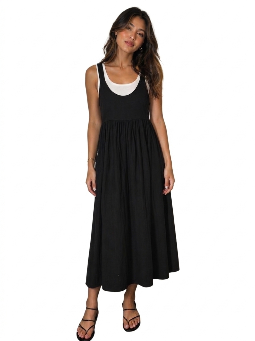 Black‎ Babydoll Midi Dress 2XL Minimalist Racerback Layering Capsule Wardrobe